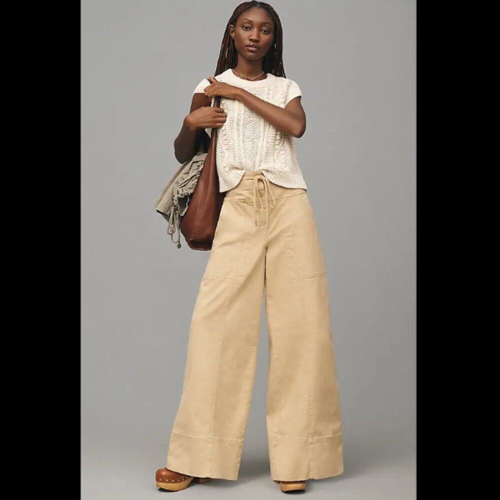 Brand New maeve  utility wide-leg trousers pants - beige